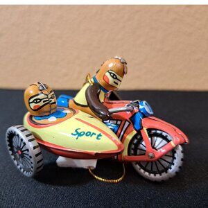 Vintage Tin Toy Motorcycle With Sidecar Ornament